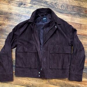 Zara Men's Dark Brown Suede Shirt Jacket
